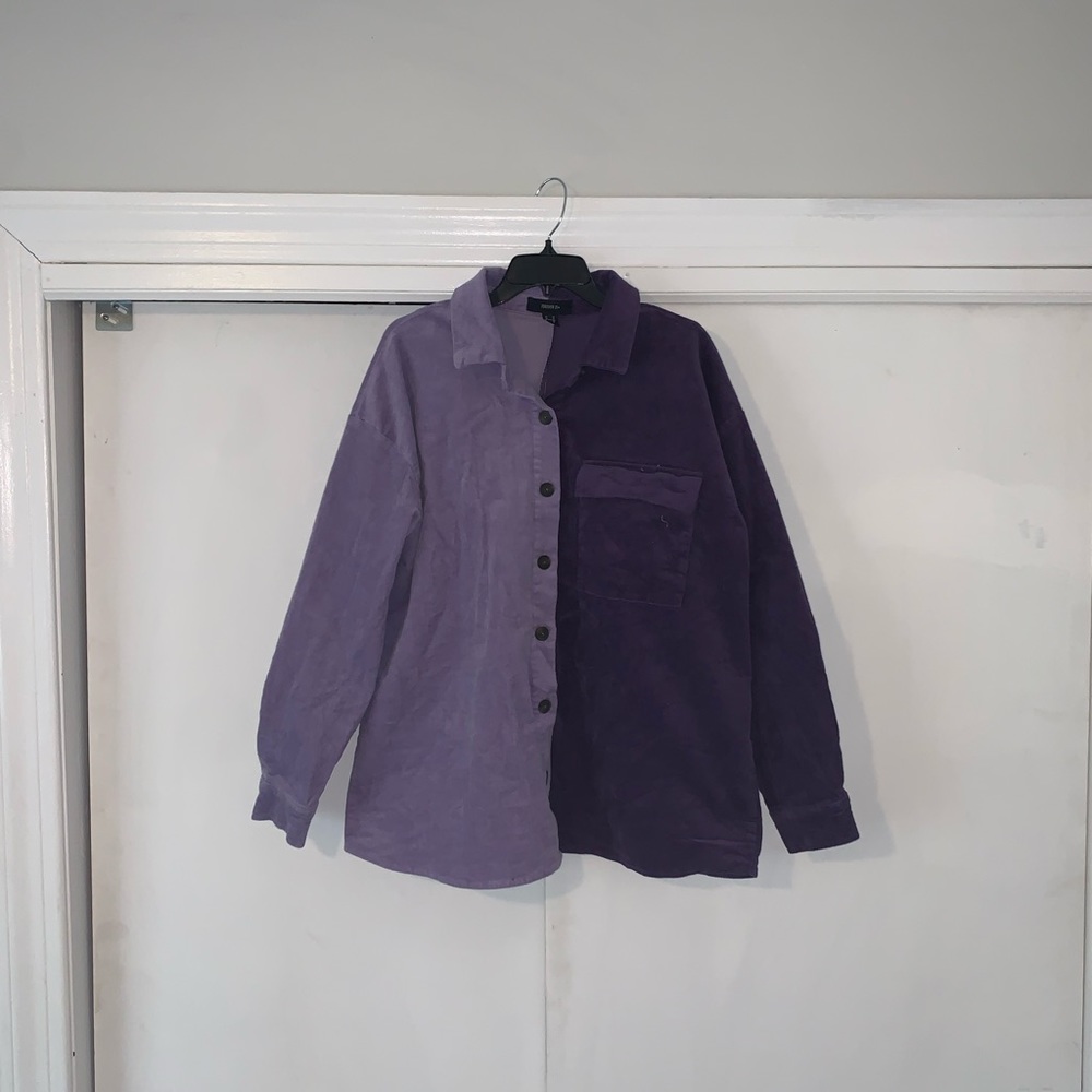 Plus Size Colorblock Corduroy Shacket
